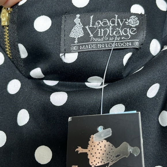 New Lady Vintage Bardot Black White Polka Dot Tea Dress Women Size 14 - Picture 3 of 5